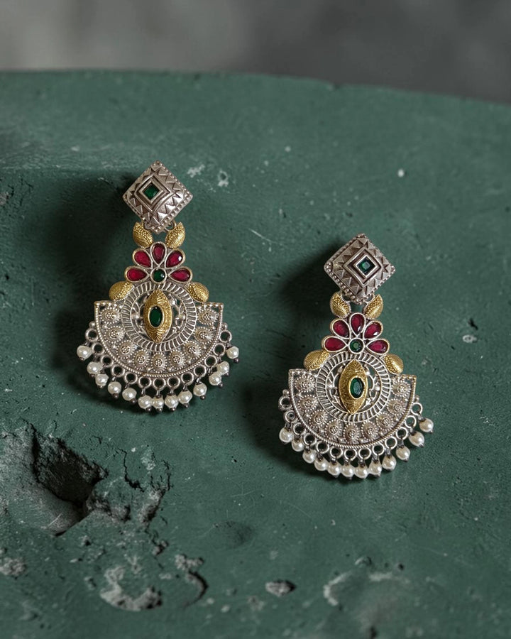 Daania dual tone chandbali earrings flat lay – ethnic festive jewellery by TelaNaari