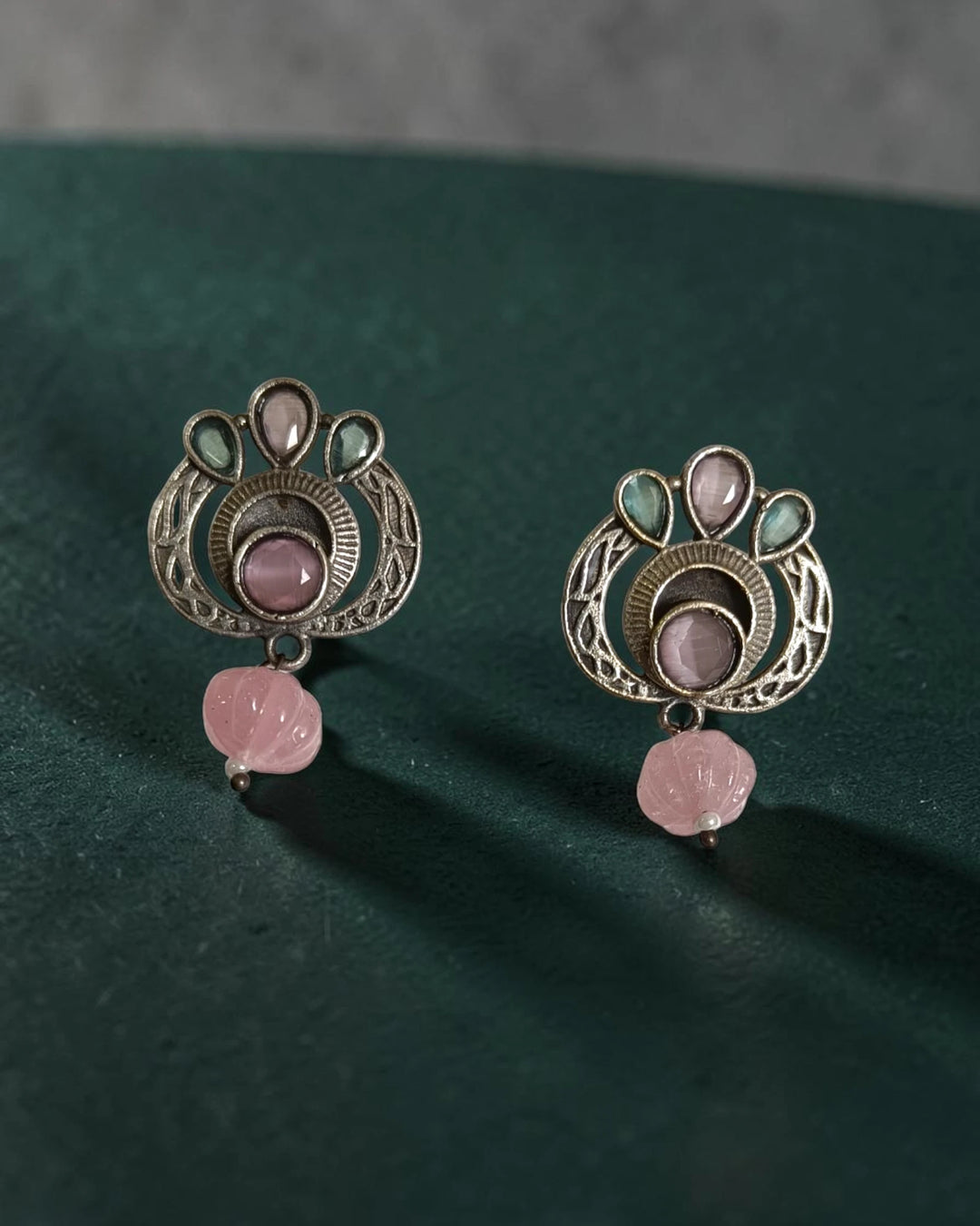 Silver Oxidised Multi-Stone Small Stud Earrings