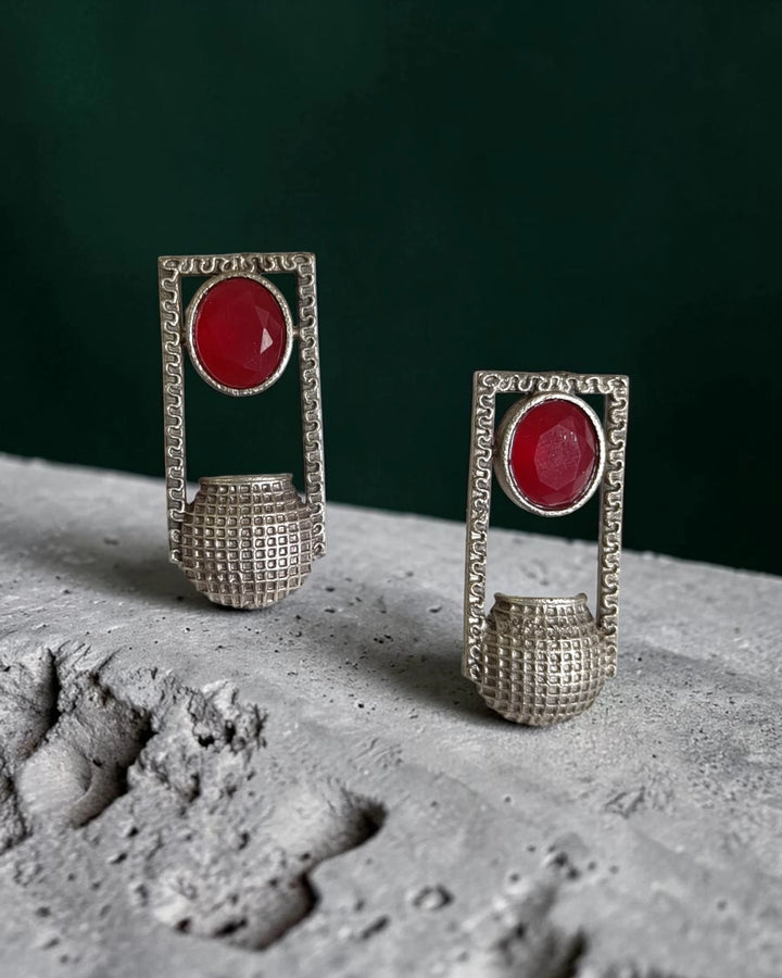 Geometric Silver Oxidized Ahava Stud Earrings