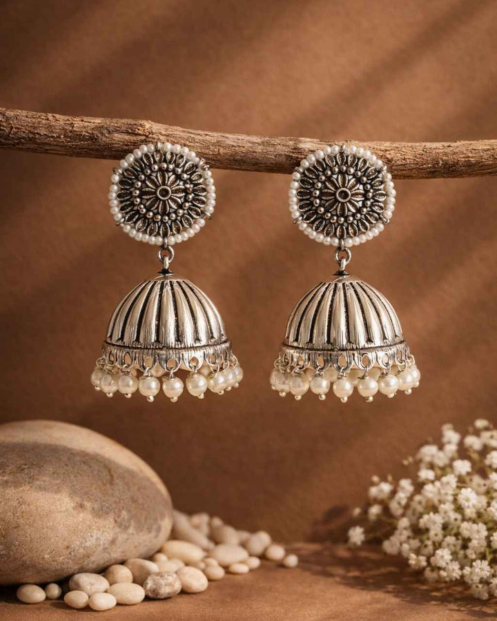 Huma Silver Oxidised Earrings