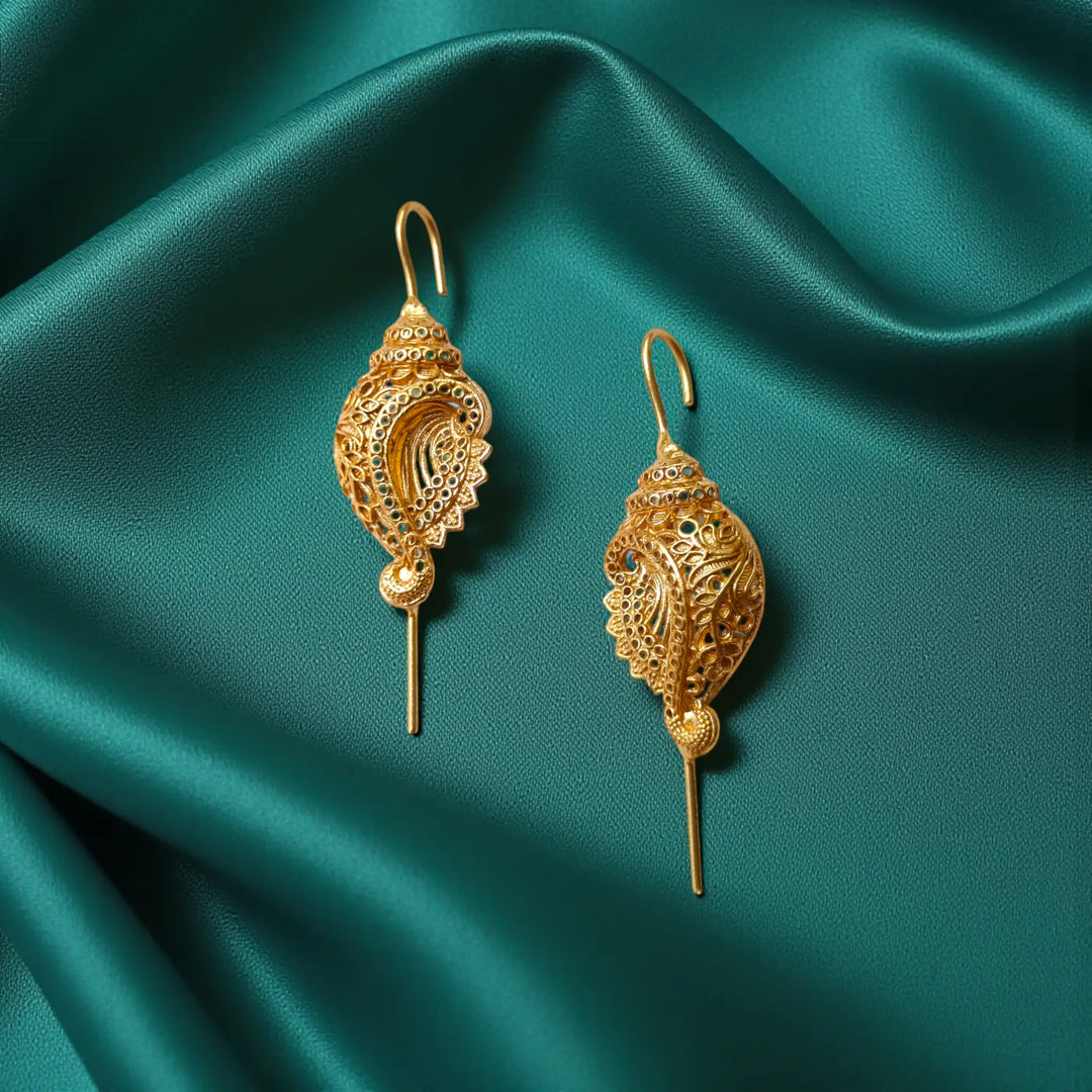 Handcrafted Gold Plated Paisley Earcuff for Women featuring intricate filigree detailing – Perfect Festive Statement Jewellery by Tela Naari