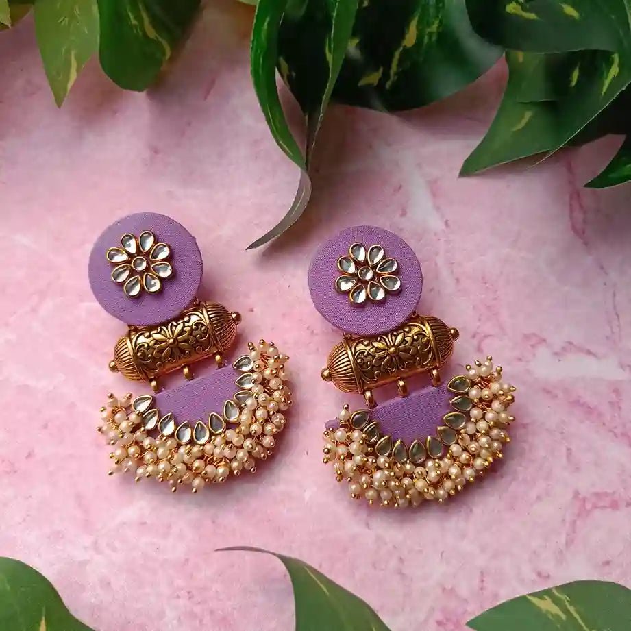 Telanaari Asmee Light Purple Handmade Fabric Earrings – MDF Base, Traditional Ethnic Jewelry - TelaNaari
