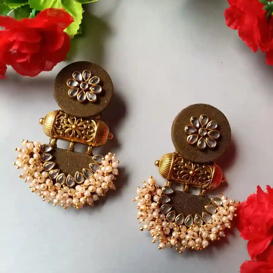 Telanaari Asmee Olive Green Handmade Fabric Earrings – Boho Chic Statement Earrings - TelaNaari