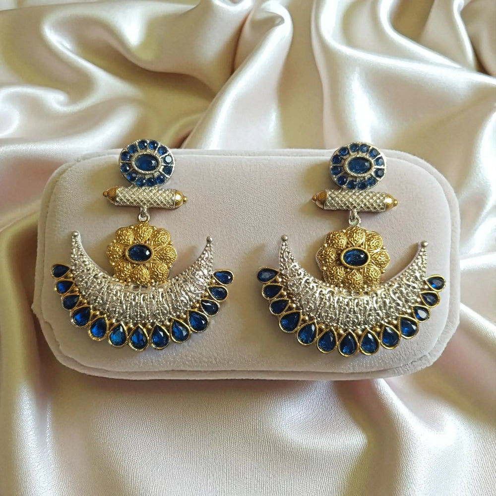 Timeless Ankita dual tone silver plated earrings in blue by Tela Naari – perfect for office wear & casual elegance
