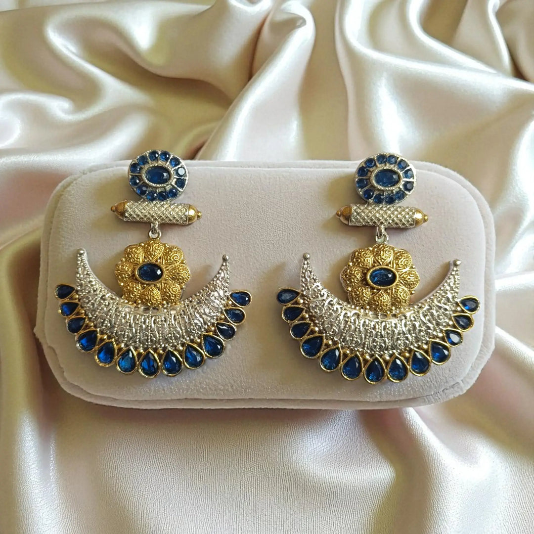 Timeless Ankita dual tone silver plated earrings in blue by Tela Naari – perfect for office wear & casual elegance
