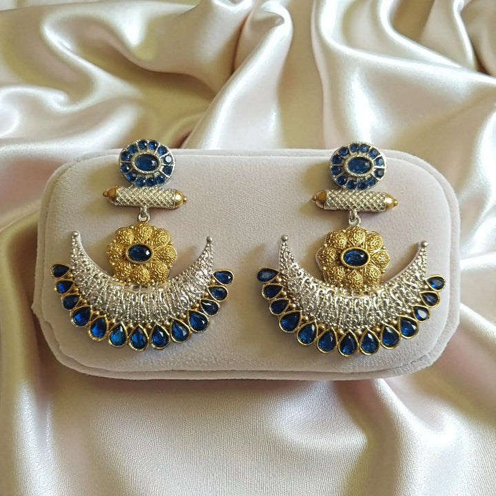 Timeless Ankita dual tone silver plated earrings in blue by Tela Naari – perfect for office wear & casual elegance
