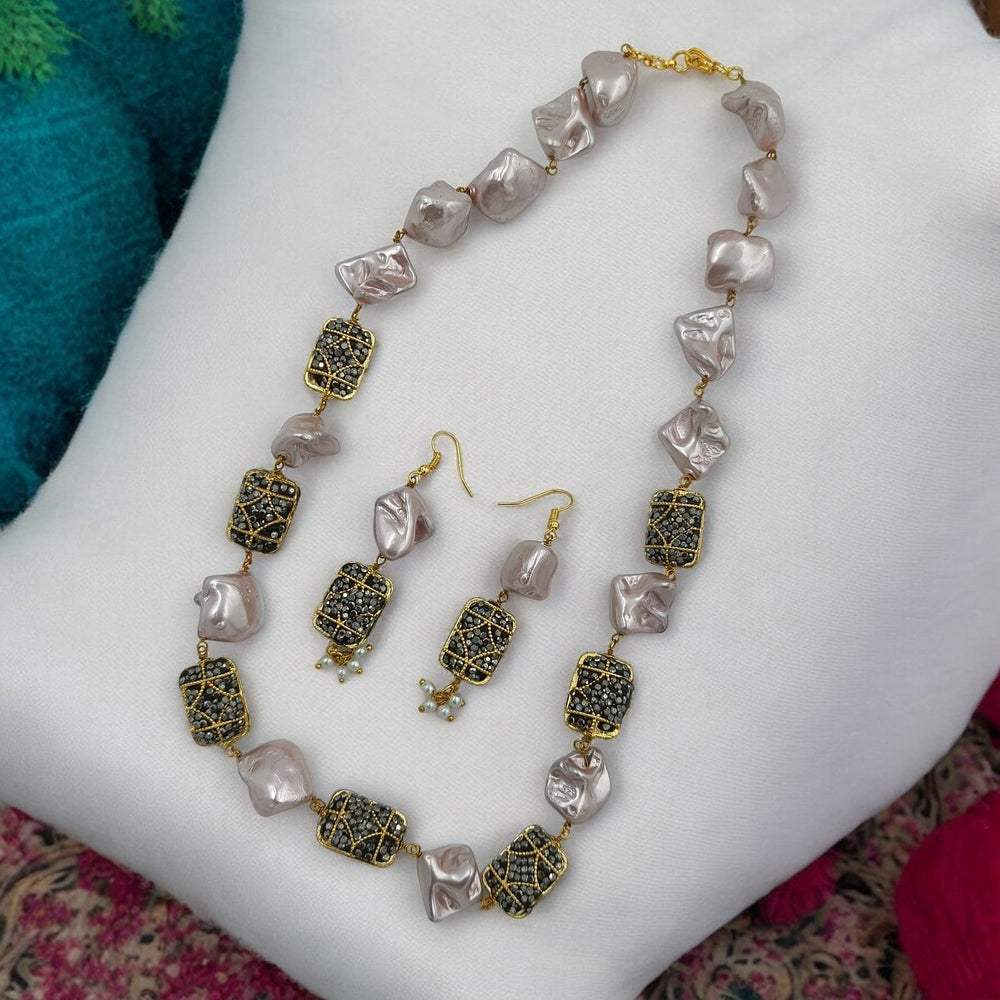 Elegant Girisha Baroque Pink Pearl Mala - TelaNaari