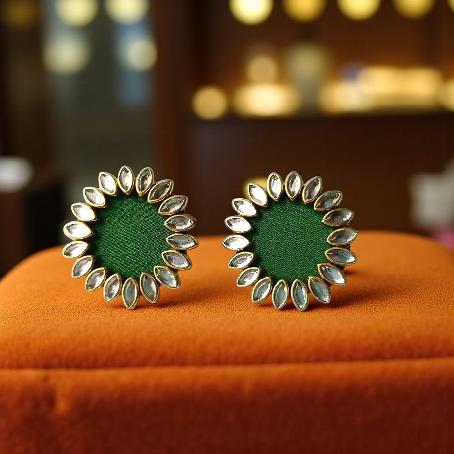 HANDMADE FABRIC CHOKER NECKLACE WITH EARRINGS NAVYA GREEN