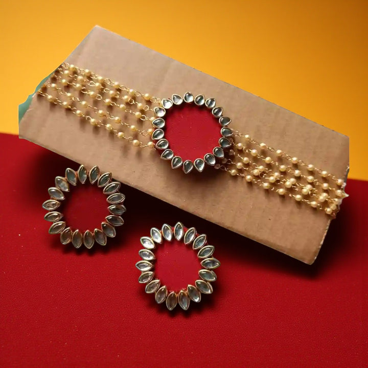 HANDMADE FABRIC CHOKER NECKLACE WITH EARRINGS NAVYA MAROON