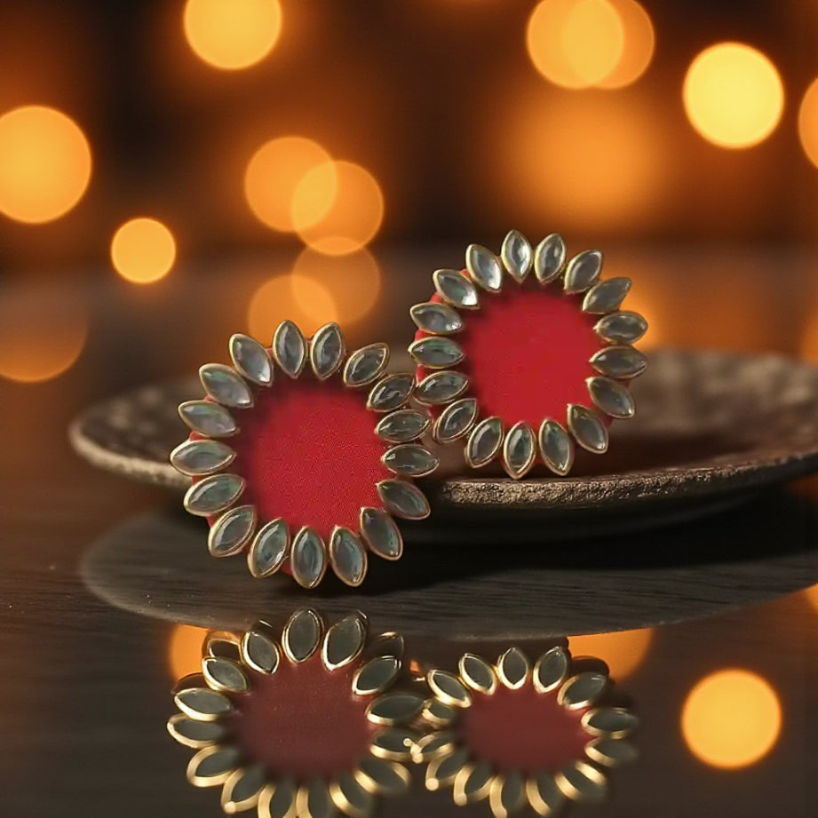 HANDMADE FABRIC CHOKER NECKLACE WITH EARRINGS NAVYA RED