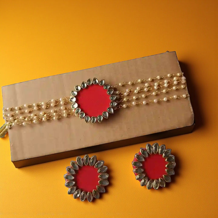 HANDMADE FABRIC CHOKER NECKLACE WITH EARRINGS NAVYA RED