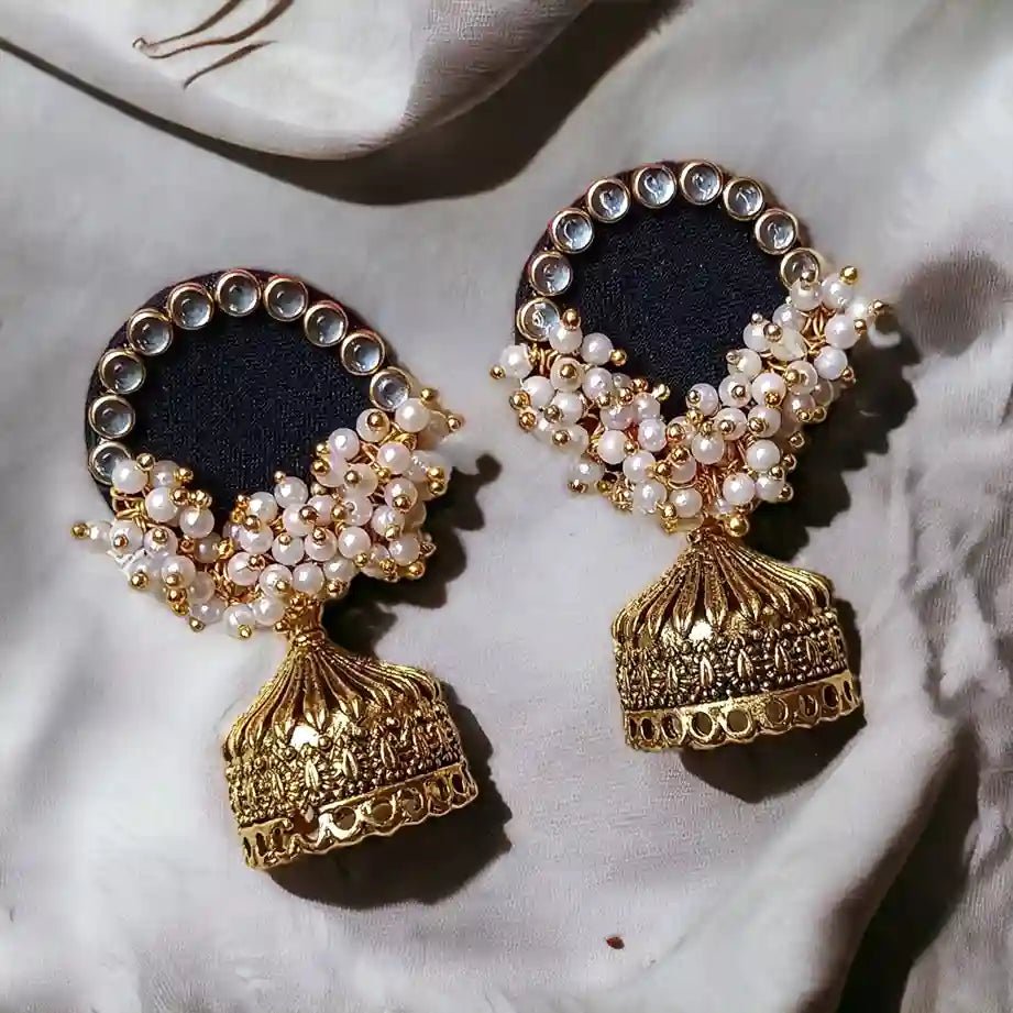 handmade earrings fabric fantasia black