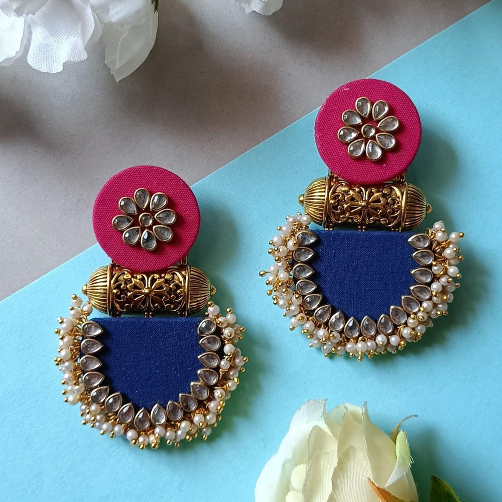 HANDMADE EARRINGS PINK & BLUE INAYA - TelaNaari