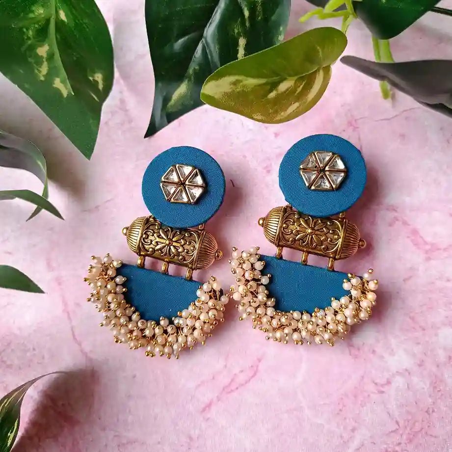 HANDMADE FABRIC EARRINGS JULIAN BLUE - TelaNaari
