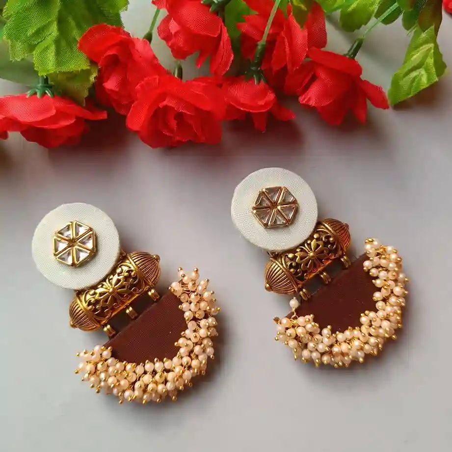 HANDMADE FABRIC EARRINGS JULIAN GREY GREEN AND BROWN - TelaNaari