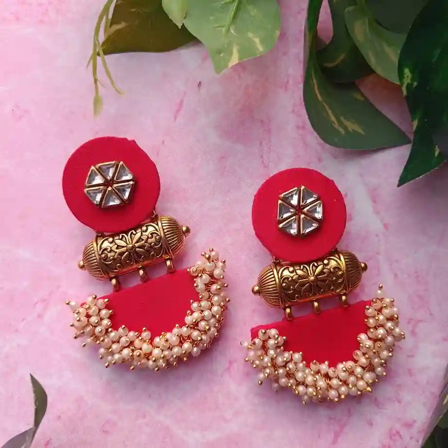 HANDMADE FABRIC EARRINGS JULIAN RED - TelaNaari
