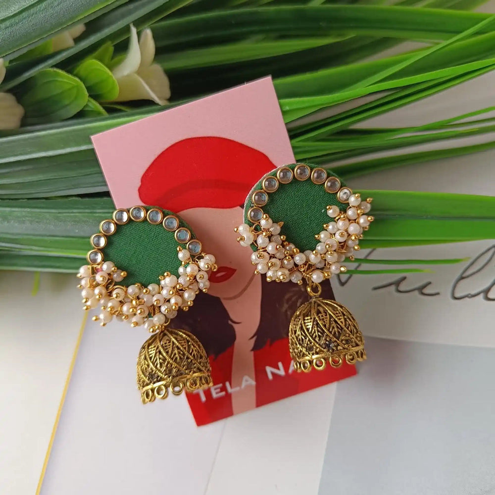 Tela Naari - Handmade Fabric Fantasia Green Earrings - TelaNaari