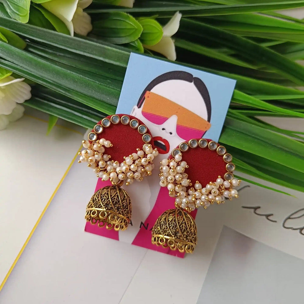 Tela Naari - Handmade Fabric Fantasia Maroon Earrings - TelaNaari