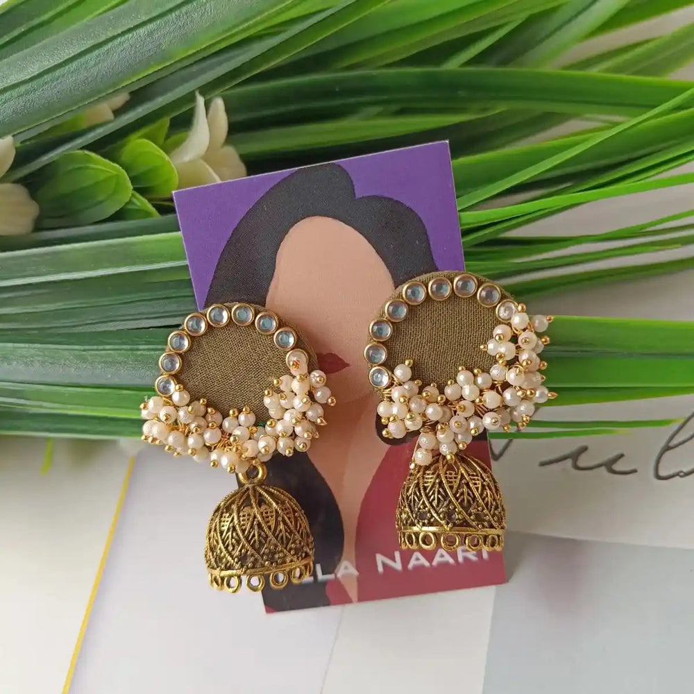 Tela Naari - Handmade Fabric Fantasia Olive Green Earrings - TelaNaari