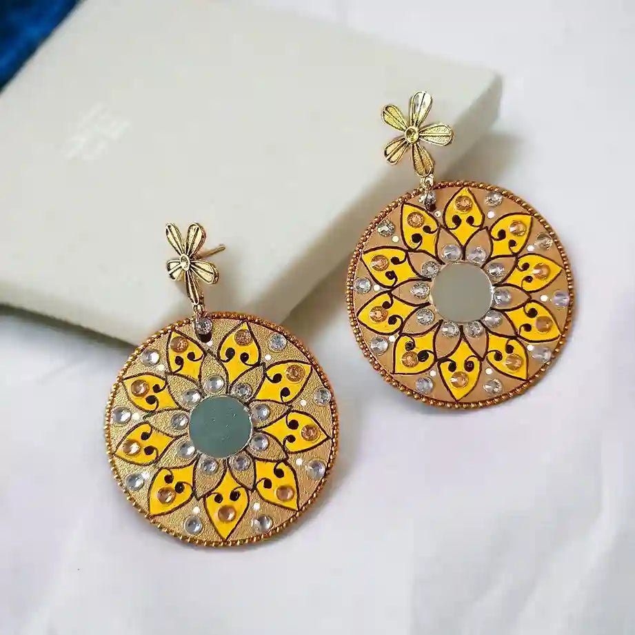 MANDALA FLOWER KNOT HAND PAINTED EARRRINGS - TelaNaari