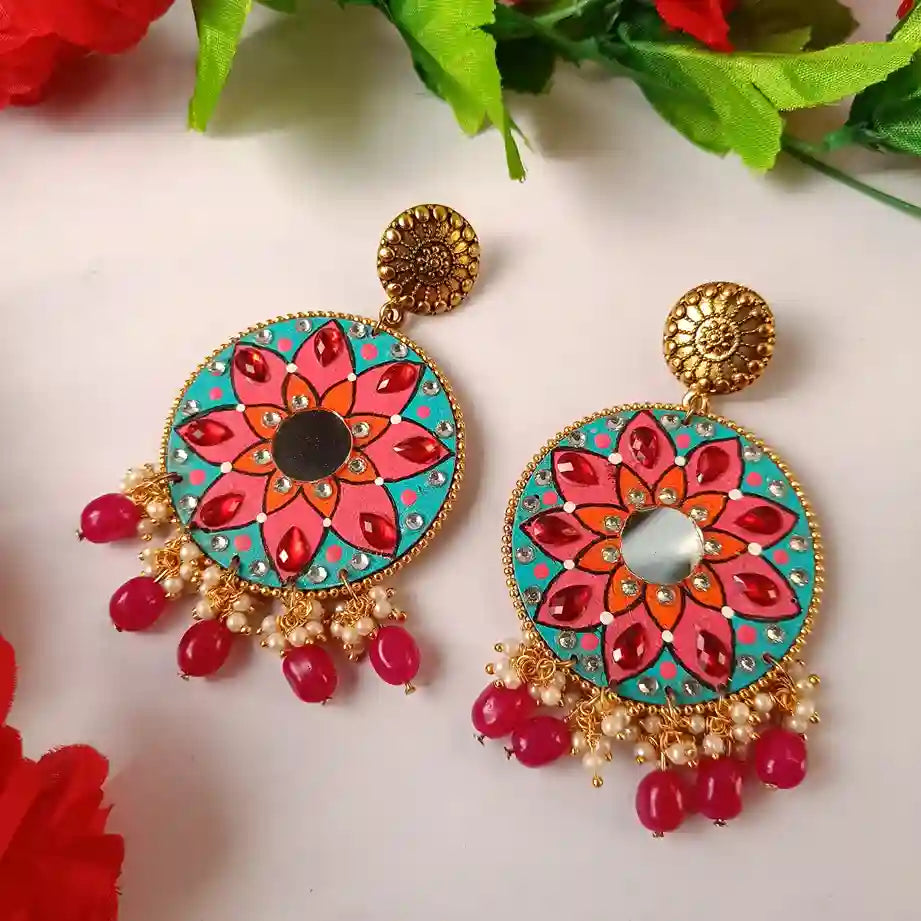 Mandala Hand Painted Earrings Aniya - TelaNaari