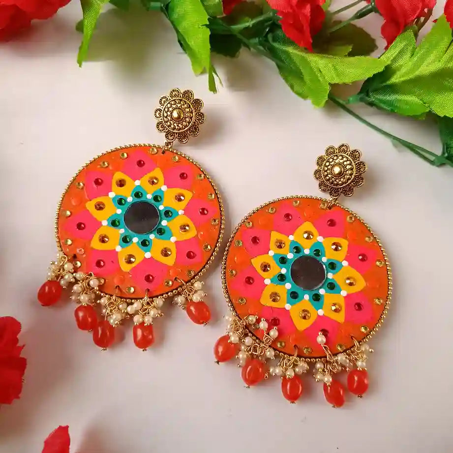 Tela Naari - Mandala Hand Painted Earrings Eve - TelaNaari