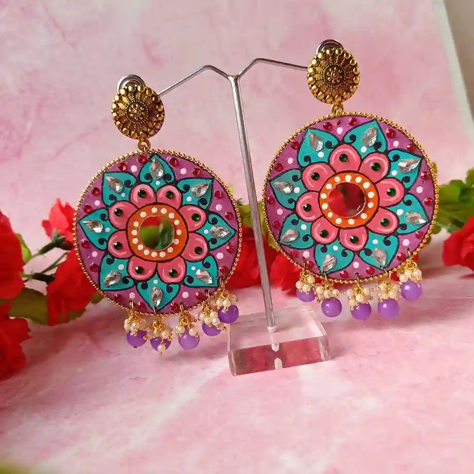 Tela Naari - Mandala Hand Painted Earrings Maitri - TelaNaari