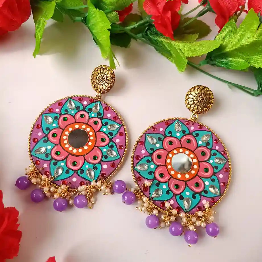 Tela Naari - Mandala Hand Painted Earrings Maitri - TelaNaari