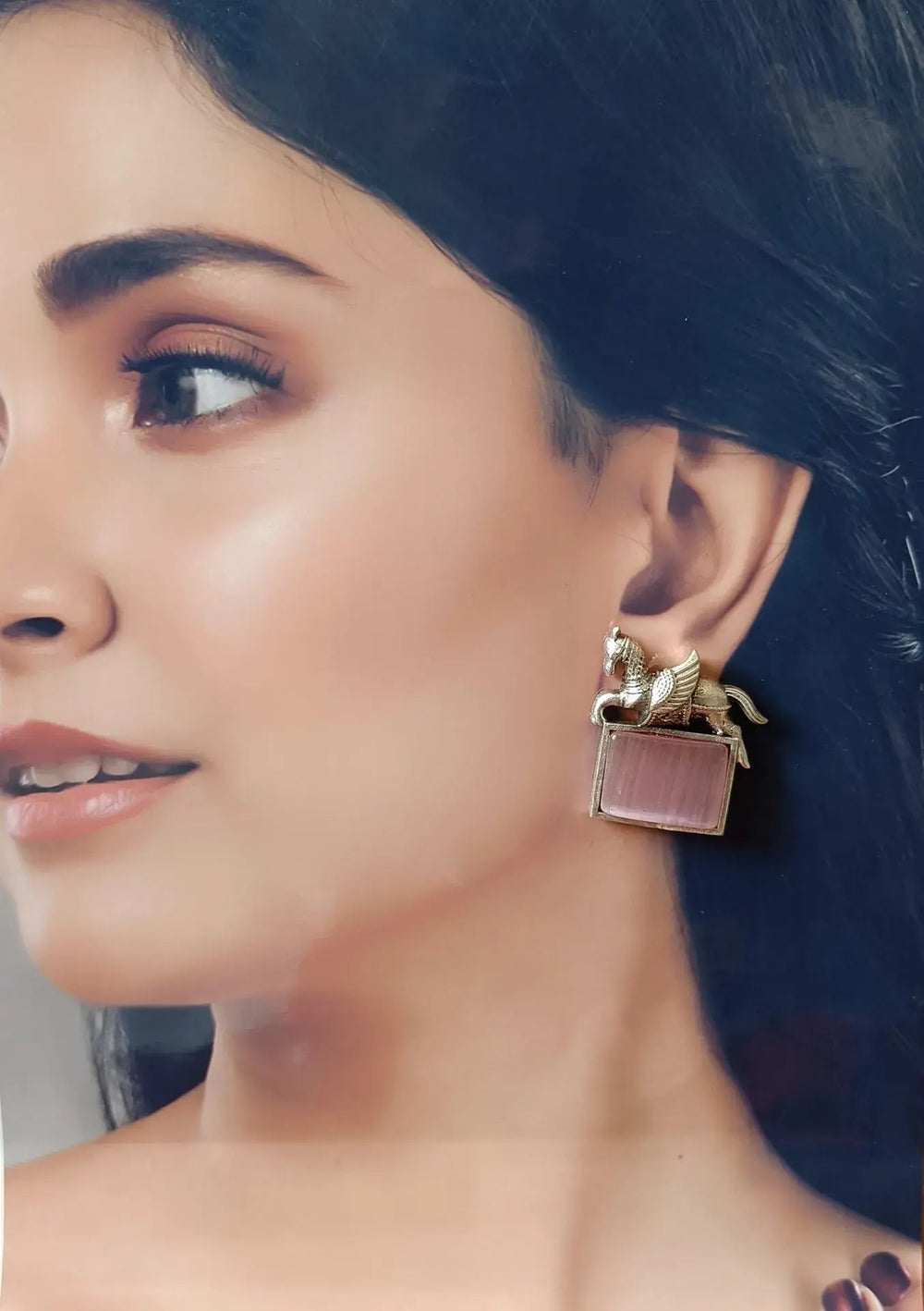 Silver Oxidised Horse Stud Earrings Falak - TelaNaari