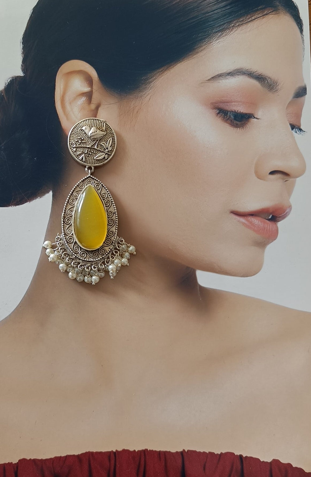 Silver Oxidised Pearl Earrings Adya - TelaNaari