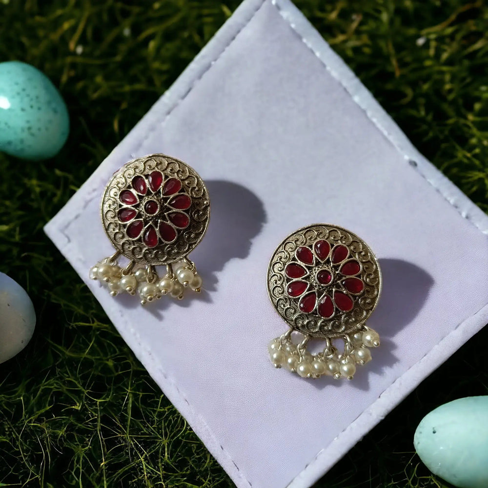 Silver Oxidised Stud Earrings Fida - TelaNaari