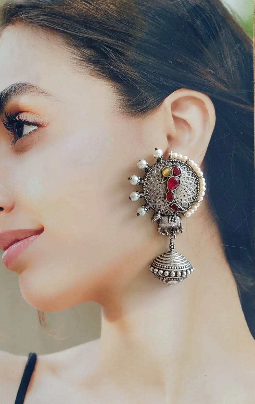 Silver Oxidised Timeless Jumka Earrings Anvita - TelaNaari