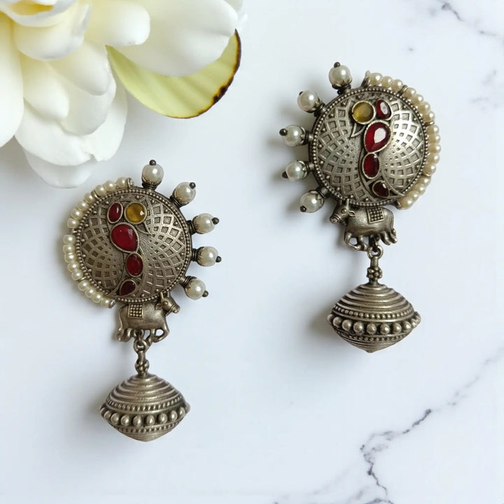 Silver Oxidised Timeless Jumka Earrings Anvita