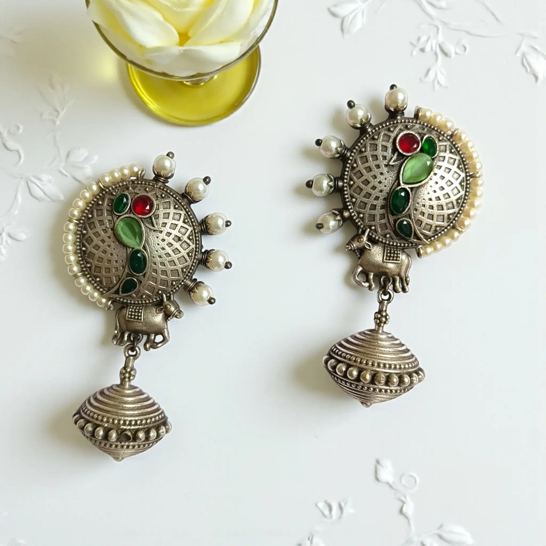 Silver Oxidised Timeless Jumka Earrings Anvita