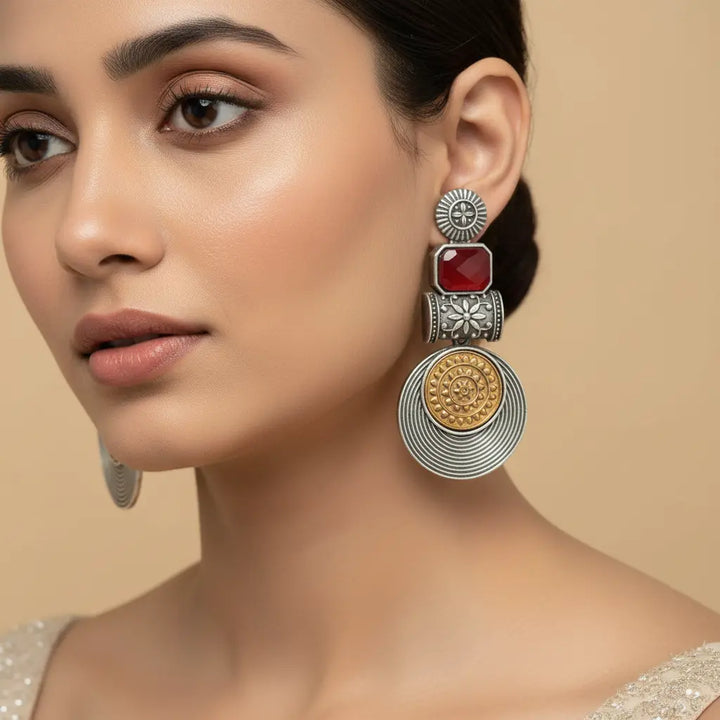 Aashtha Red Dual Tone Earrings