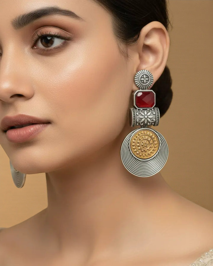 Aashtha Red Dual Tone Earrings