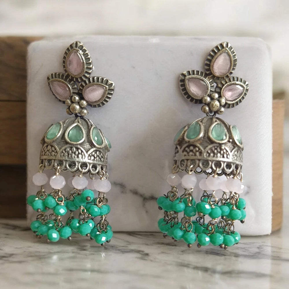 Telanaari Silver Oxidised Classic Whimsy Jhumki Earrings Chakriya - TelaNaari