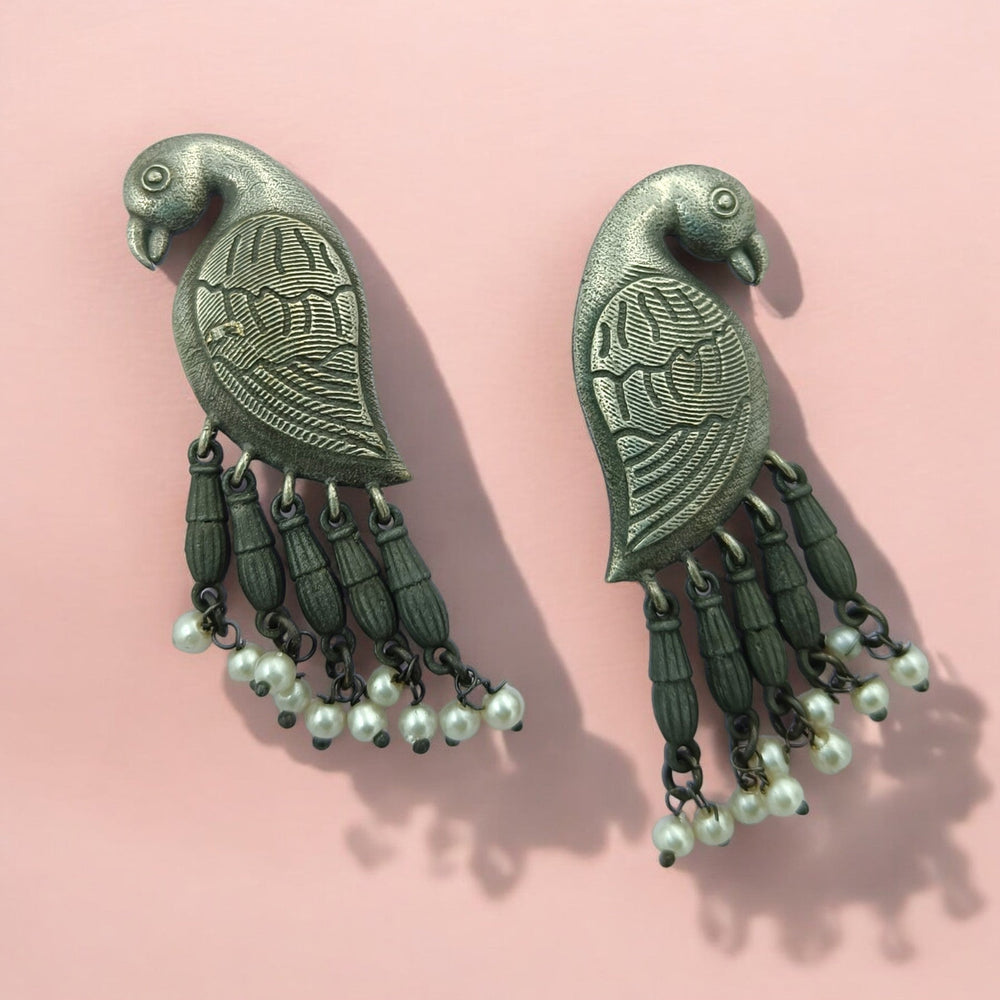 Telanaari Silver Oxidised Earrings Mahi - TelaNaari
