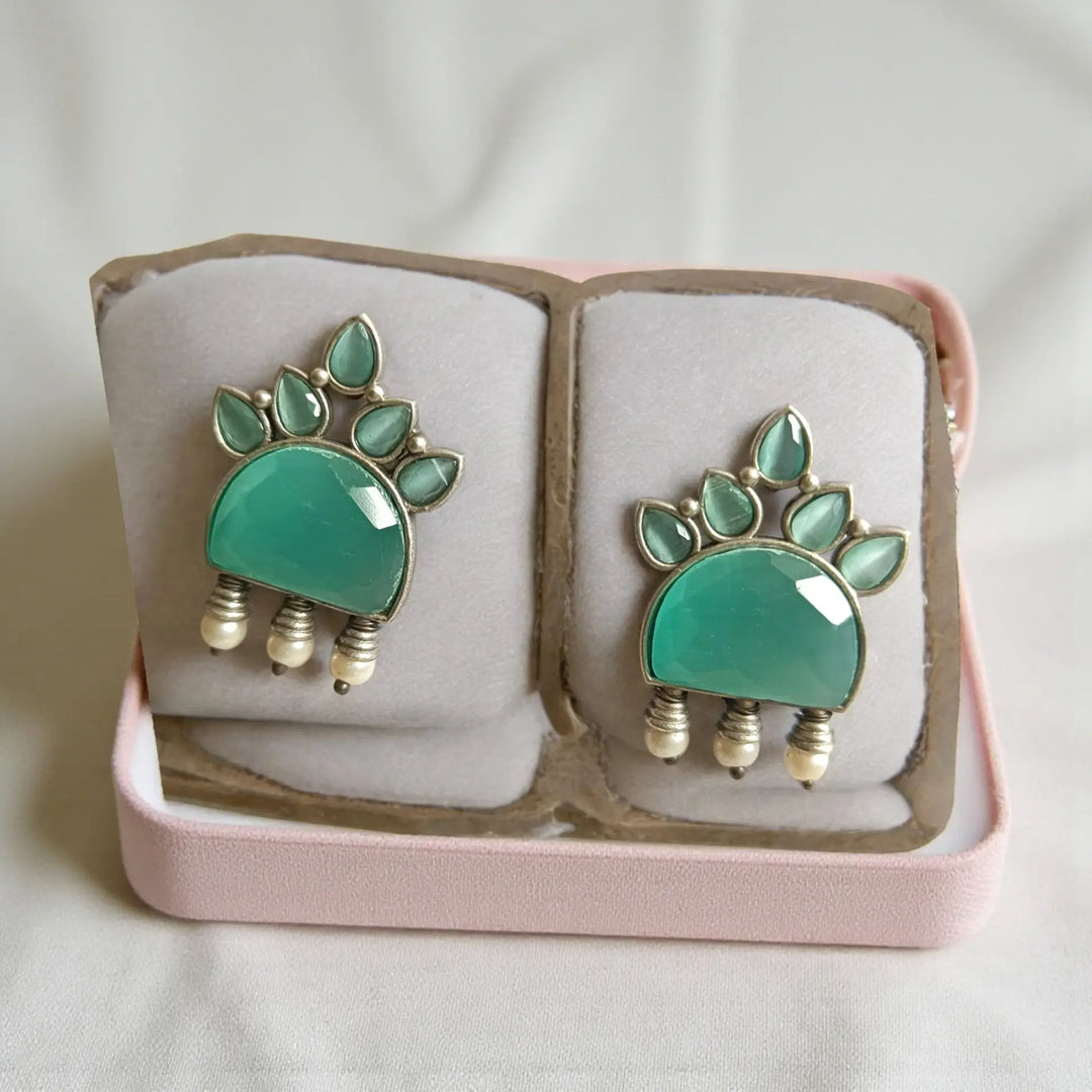 Telanaari Silver Oxidised Ethnic Grace Earrings Nanda