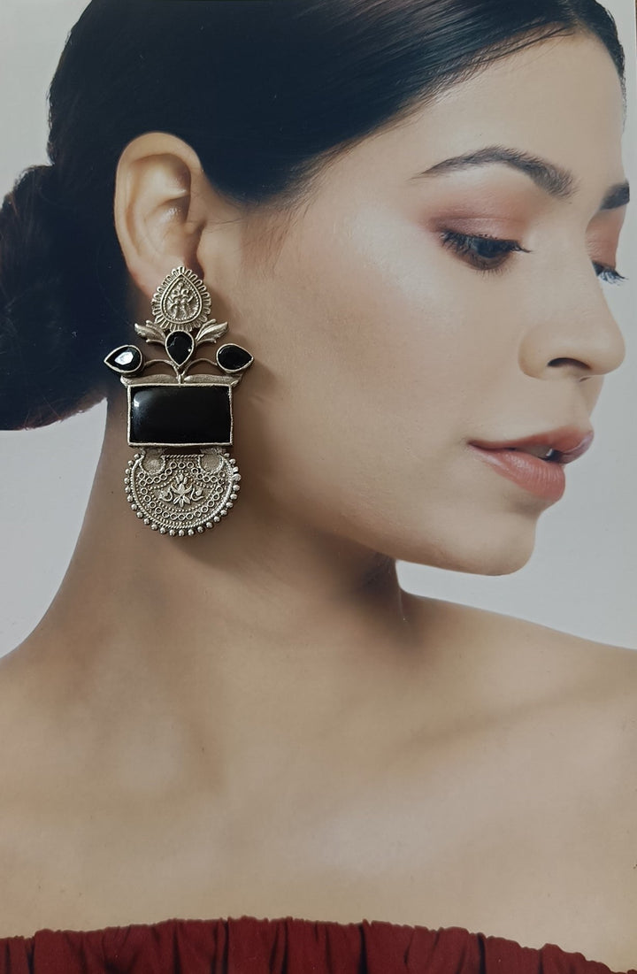 Timeless Beauty Silver Oxidised Earrings Adija - TelaNaari
