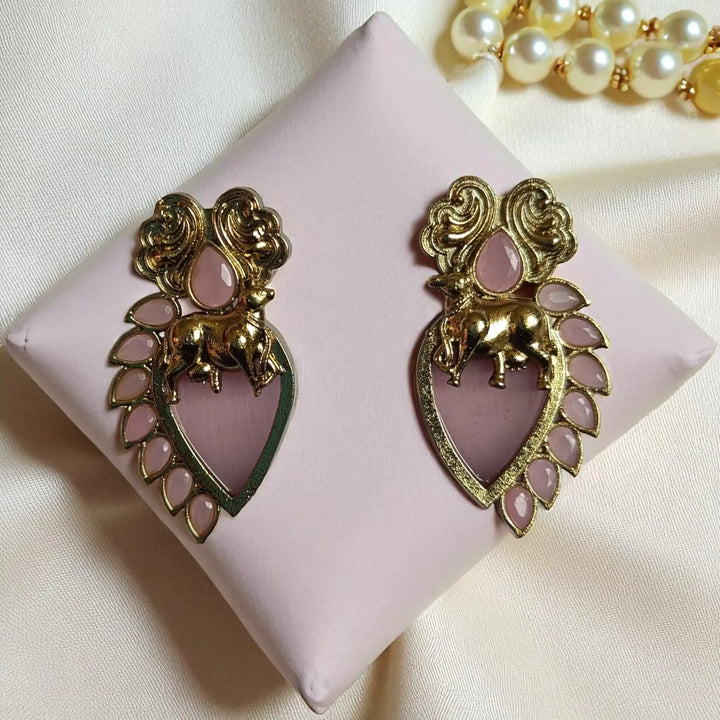 Bhuana dual tone stud earrings in pink — romantic for evening dinners, wedding guest looks, and feminine festive style.
