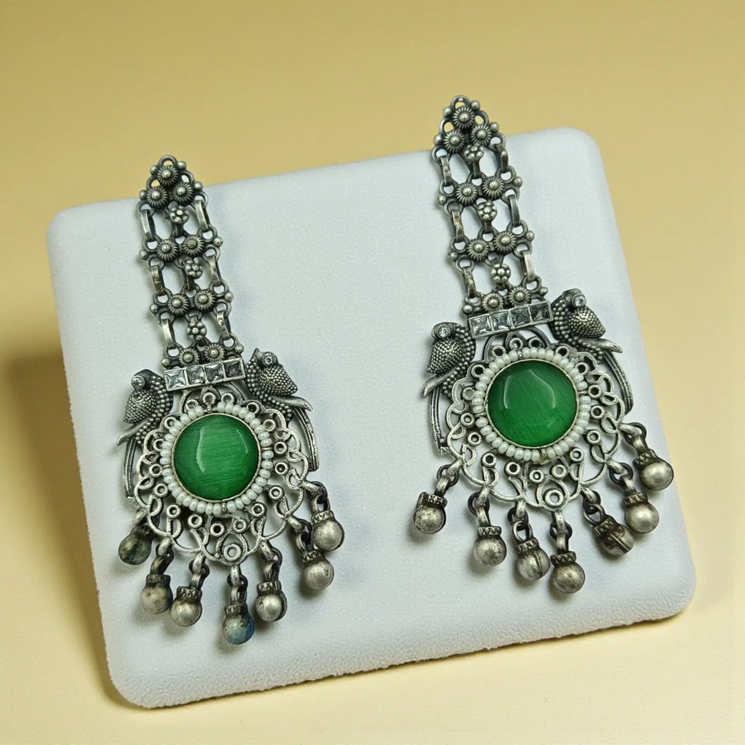 Timeless Elegance Aarna Bird Oxidised Silver-Plated Dangler Earrings