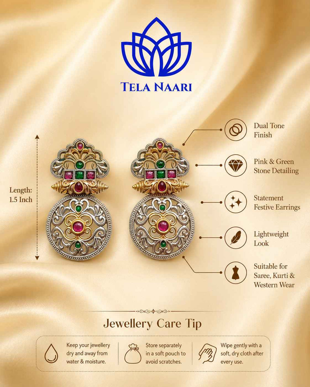 This earring is a classic choice for sarees and celebrations.