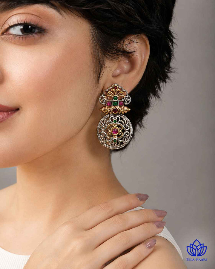 Push-back closure keeps this temple-inspired earring secure all day.