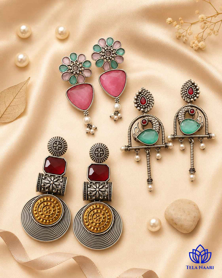 Top view: Diwali Bluma Festive Hamper with 3 Pairs of Earrings, a gift for girlfriend