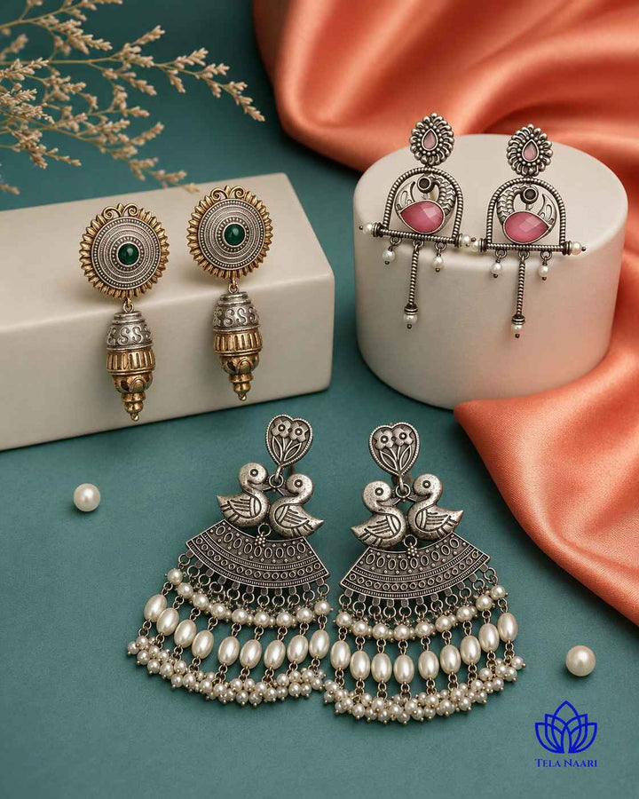 Top view: festive Bella Hamper Premium Box with traditional motif earrings, a wedding gift