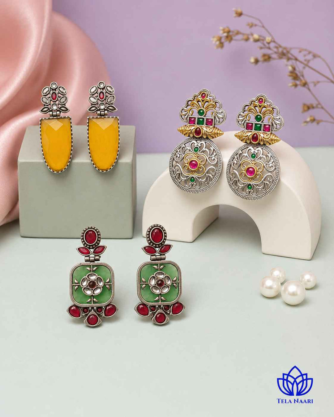 Top view: Primrose Festive Hamper with 3 Pairs of Earrings, a gift for sister
