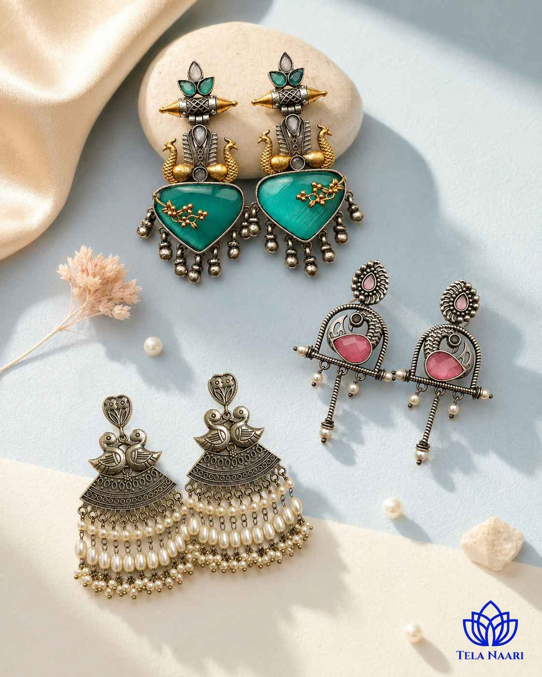 Top view: wedding Lily Festive Hamper with 3 Pairs of Earrings, a gift for sister