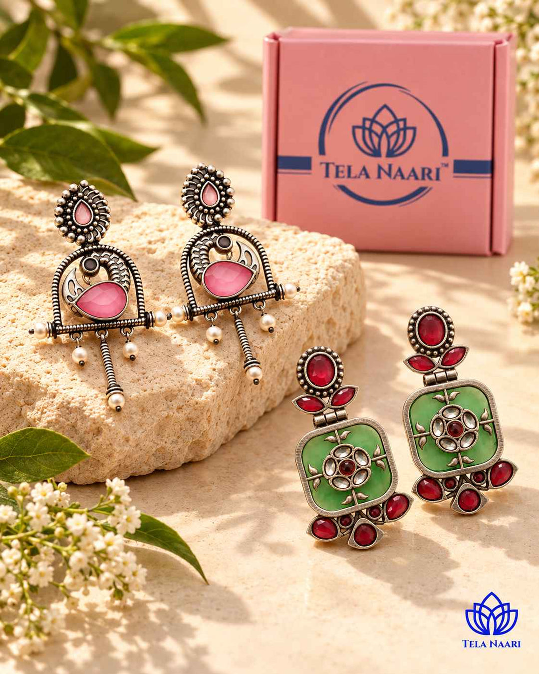 Two earring pairs in the Darcy Hamper, a gift for bhabhi
