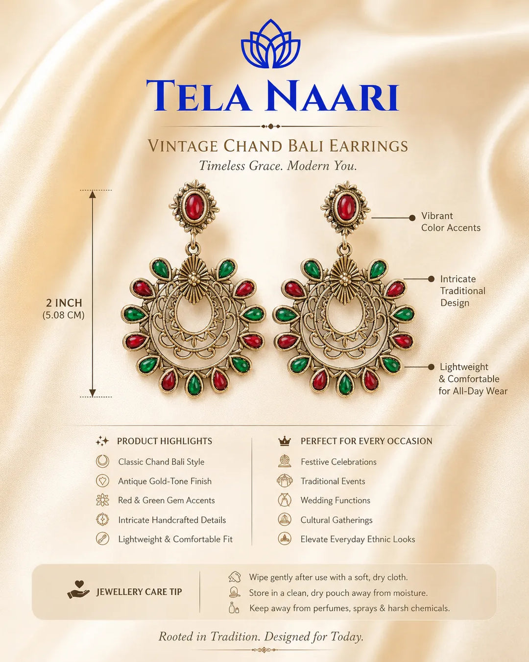 Brass construction forms the structure of this drop earring shape.